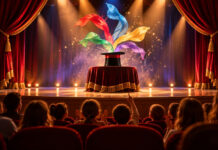 Πεύκη: Δωρεάν Magic Show για παιδιά στο Δημοτικό Θέατρο Παιδιά και γονείς παρακολουθούν σκηνή με καπέλο ταχυδακτυλουργού και πολύχρωμα μαντίλια