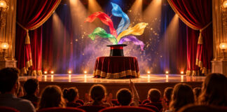 Πεύκη: Δωρεάν Magic Show για παιδιά στο Δημοτικό Θέατρο Παιδιά και γονείς παρακολουθούν σκηνή με καπέλο ταχυδακτυλουργού και πολύχρωμα μαντίλια