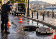 Πειραιάς: Δύο συλλήψεις για κλοπές 150 καλυμμάτων φρεατίων Αστυνομικός καταγράφει ανοιχτό φρεάτιο και μεταλλικό κάλυμμα σε δρόμο του Πειραιά