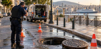 Πειραιάς: Δύο συλλήψεις για κλοπές 150 καλυμμάτων φρεατίων Αστυνομικός καταγράφει ανοιχτό φρεάτιο και μεταλλικό κάλυμμα σε δρόμο του Πειραιά