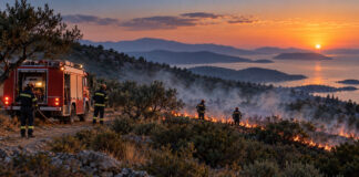 Πυροσβεστική: 40 αγροτοδασικές πυρκαγιές σε ένα 24ωρο Πυροσβεστικές δυνάμεις επιχειρούν σε χαμηλή βλάστηση κατά τη δύση του ήλιου