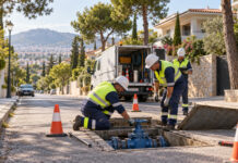 Θρακομακεδόνες: Έκτακτη διακοπή νερού έως τις 11:00 Συνεργείο ύδρευσης ελέγχει υπόγεια βάνα σε κατοικημένο δρόμο με πεύκα