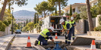 Θρακομακεδόνες: Έκτακτη διακοπή νερού έως τις 11:00 Συνεργείο ύδρευσης ελέγχει υπόγεια βάνα σε κατοικημένο δρόμο με πεύκα