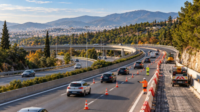 Εργασίες συντήρησης και προσωρινή εναλλάξ κυκλοφορία σε οδικό κόμβο