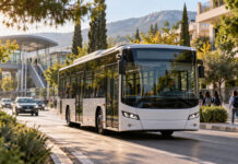 Βριλήσσια: Το σχολικό δρομολόγιο της Δημοτικής Συγκοινωνίας Δημοτικό λεωφορείο κινείται σε δενδροφυτεμένο δρόμο κοντά σε σταθμό μετρό
