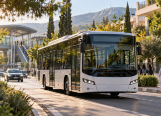 Βριλήσσια: Το σχολικό δρομολόγιο της Δημοτικής Συγκοινωνίας Δημοτικό λεωφορείο κινείται σε δενδροφυτεμένο δρόμο κοντά σε σταθμό μετρό