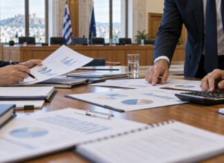 Βριλήσσια: Στο Δημοτικό Συμβούλιο οι εκθέσεις προϋπολογισμού 2025 Δημοτικοί υπάλληλοι εξετάζουν πίνακες και έγγραφα οικονομικής διαχείρισης