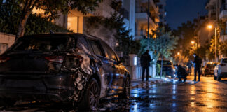 Ζωγράφου: Δύο συλλήψεις για εμπρησμό με οπαδικό υπόβαθρο Καμένο αυτοκίνητο σε αστικό δρόμο τη νύχτα ενώ ερευνητές εξετάζουν τον χώρο
